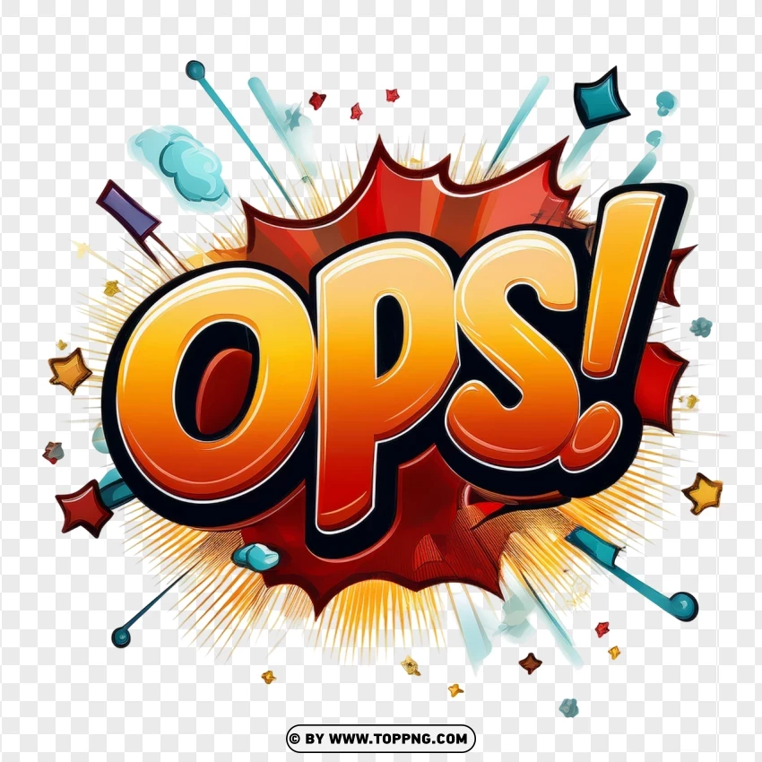 Red Comic Expression Ops With Colorful Splashes PNG Transparent Background