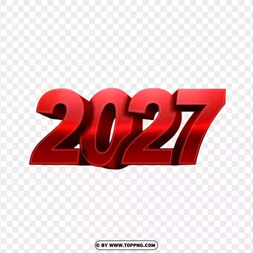 Red Curved 2027 Typography 3d Style PNG Transparent Background