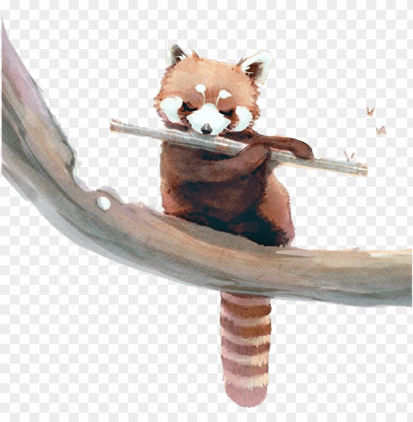 Red Panda Giant Panda Raccoon Watercolor Painting Squirrel - Red Panda Playing Flute PNG Transparent With Clear Background ID 285939
