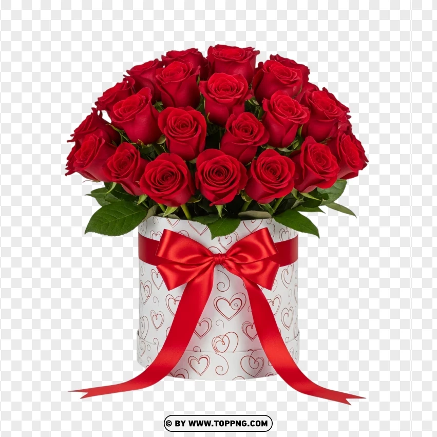 Red Rose Bouquet In White Gift Box PNG Transparent Background