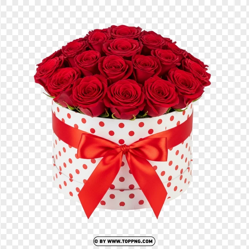 Red Roses Arranged In White Dot Box Romantic Gift PNG Transparent Background