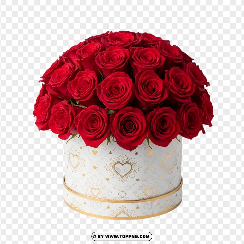 Red Roses Hatbox Floral Arrangement PNG Transparent Background