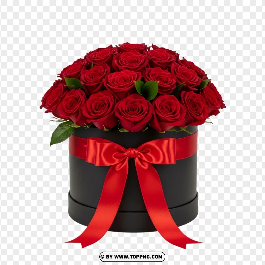 Red Roses In Black Box With Red Ribbon Romantic PNG Transparent Background
