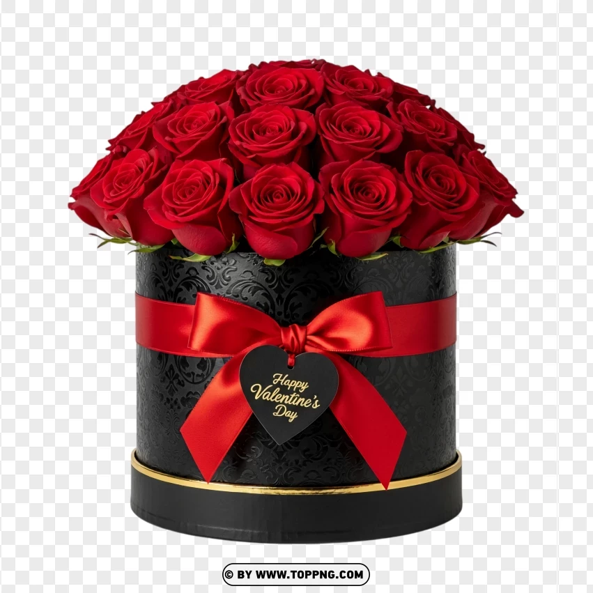 Red Roses In Black Hatbox Gift PNG Transparent Background