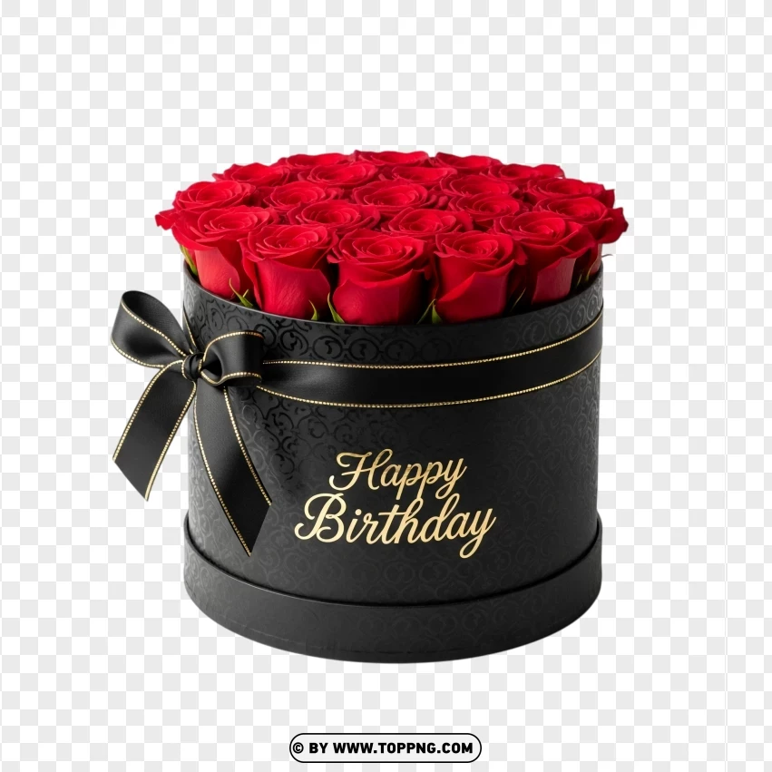 Red Roses In Elegant Birthday Round Box PNG Transparent Background