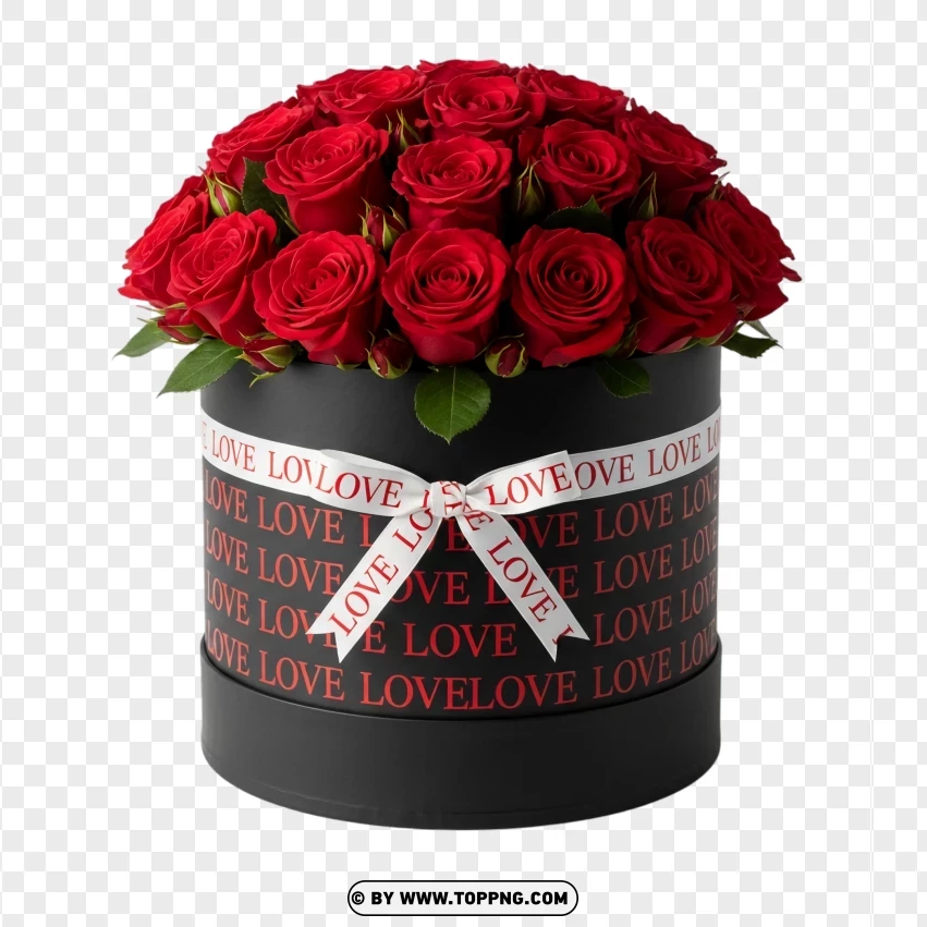 Red Roses In Love Box With White Ribbon PNG Transparent Background