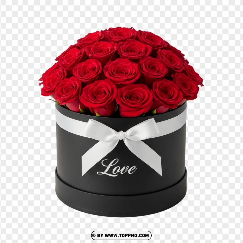 Red Roses In Round Black Box Romantic Gift PNG Transparent Background