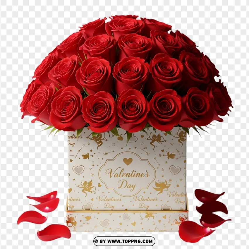 Red Roses In White Square Box With Gold Accent PNG Transparent Background