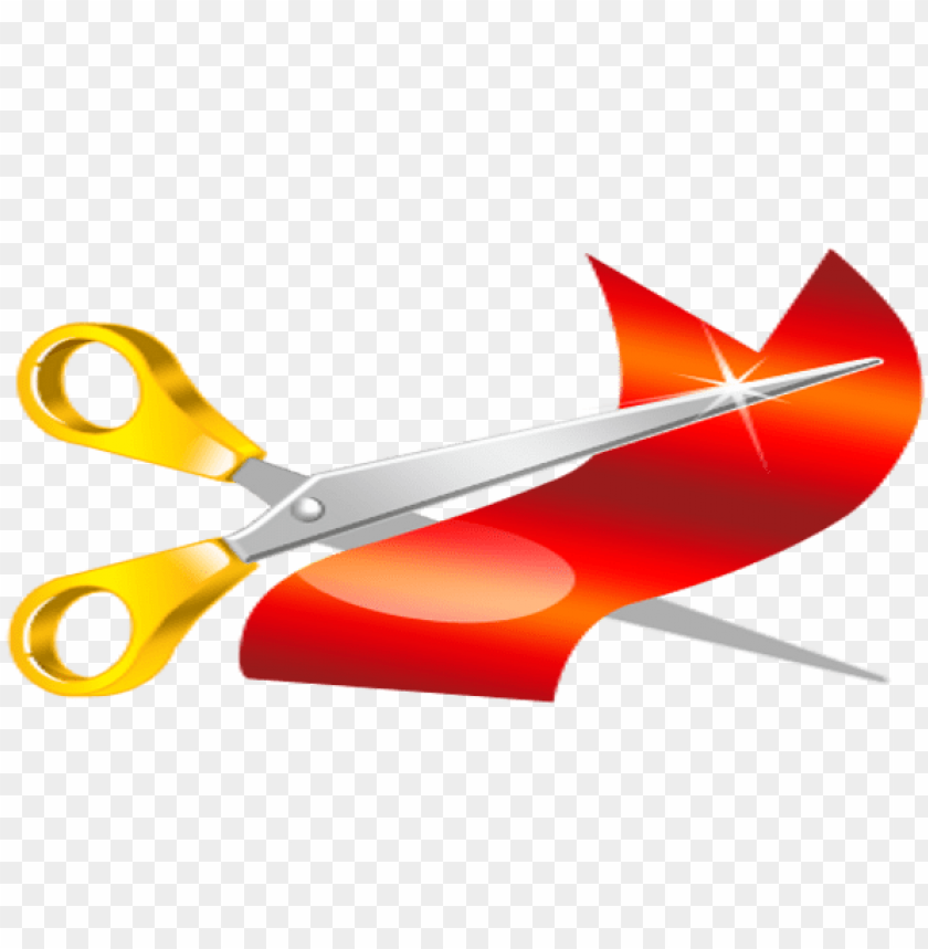red tape cut with yellow scissors scissors cutting ribbon PNG transparent with Clear Background ID 226347