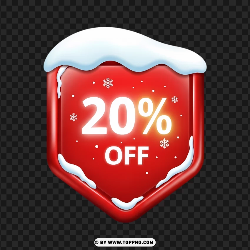 Red Winter Discount Badge Showing 20% PNG Transparent Background