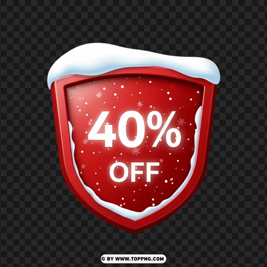 Red Winter Promo Label With 40 Percent Offer PNG Transparent Background