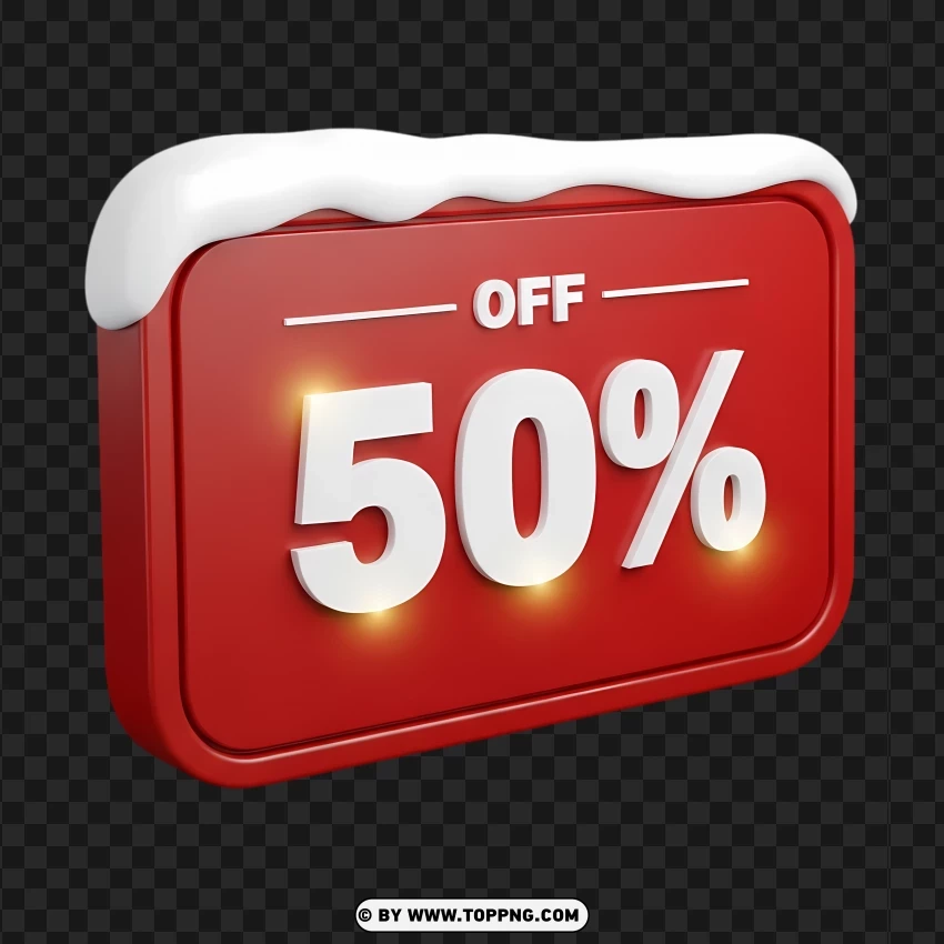 Red Winter Sale Tag Showing 50% PNG Transparent Background