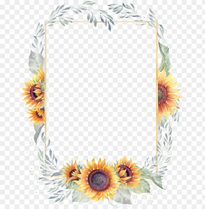 Reen Watercolor Hand Painted Sunflower Border - Sun Flower Border PNG Transparent Background