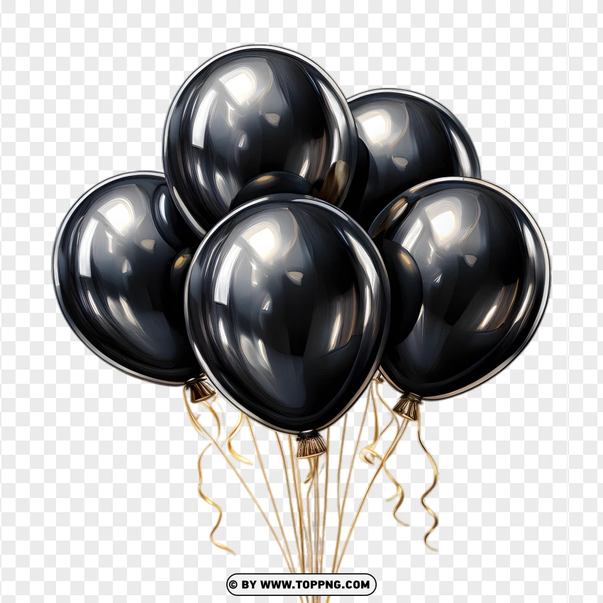 Reflective Black Balloons PNG Transparent Background