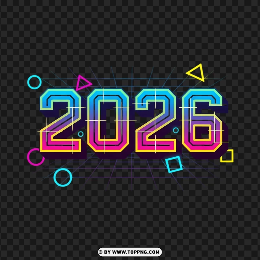 Retro 80s 2026 Design With Geometric Colors PNG Transparent Background