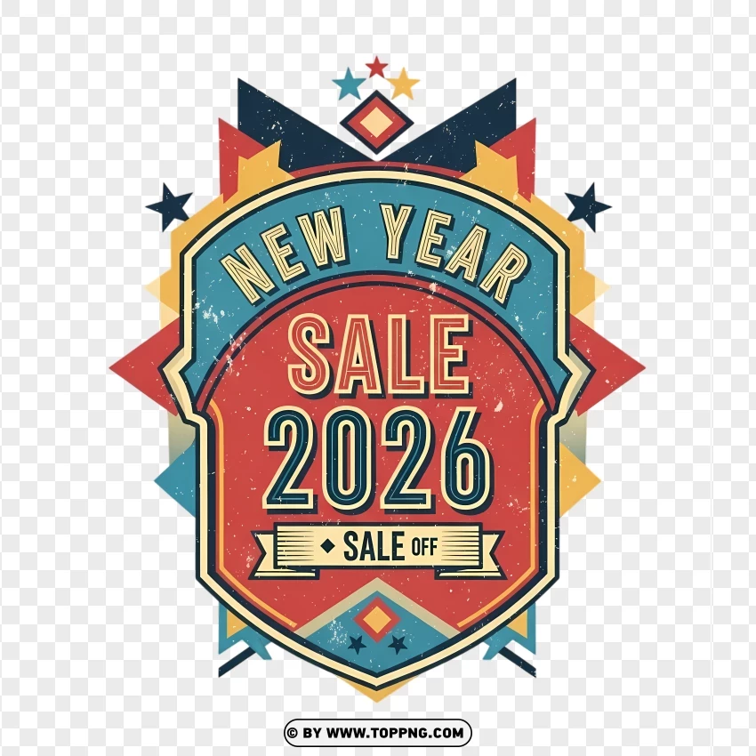 Retro Badge-style New Year Sale 2026 Sticker PNG Transparent Background
