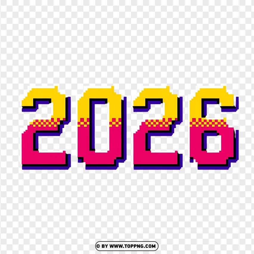 Retro Pixelated 2026 Numbers With 8-bit Style PNG Transparent Background