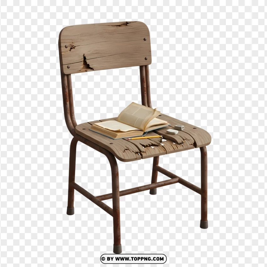 Retro Study Chair With Sharpener And Damaged Paper PNG Transparent Background