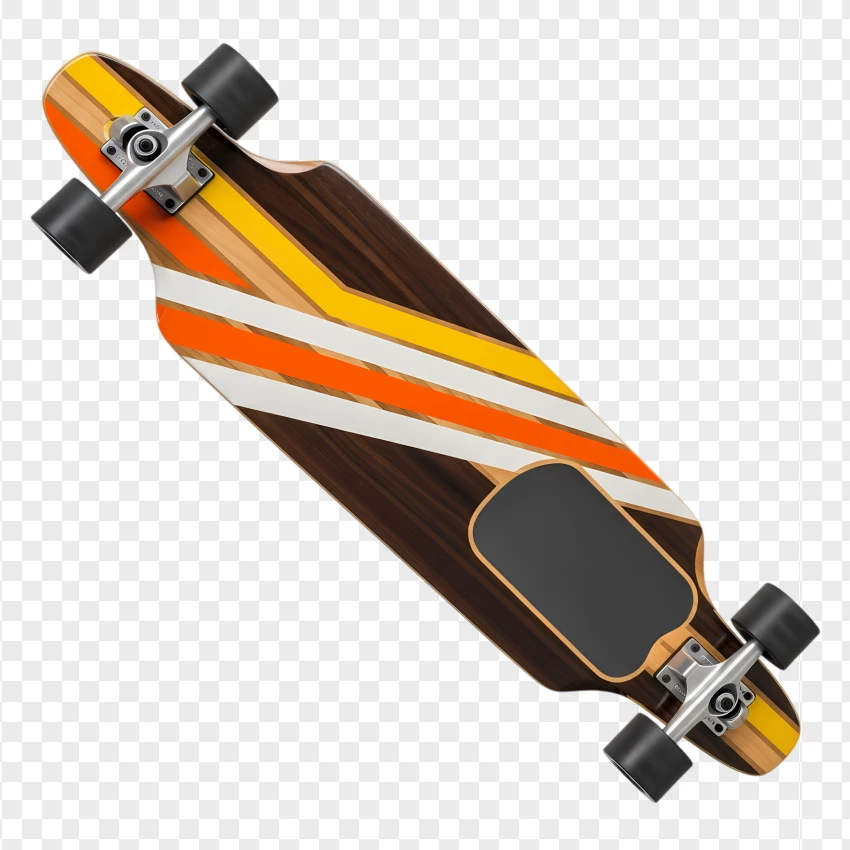 Retro Wooden Longboard With Striped Design PNG Transparent Background