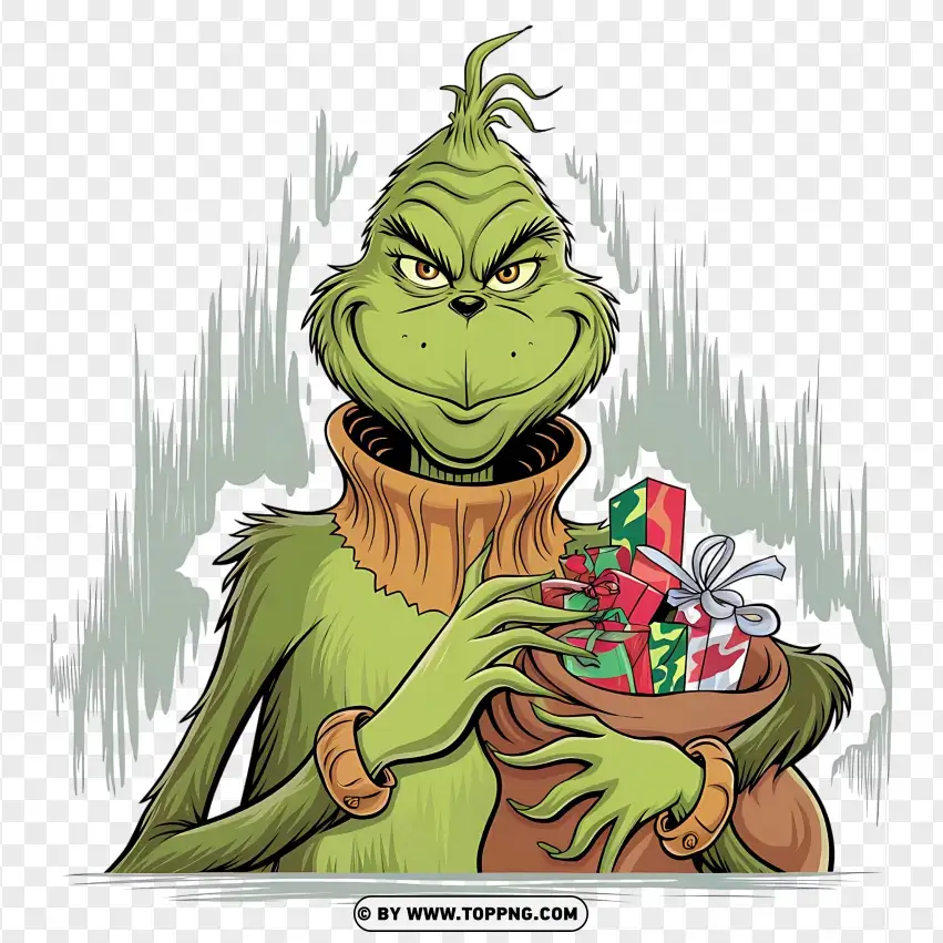 Grinch Holding Christmas Treats PNG Transparent Background