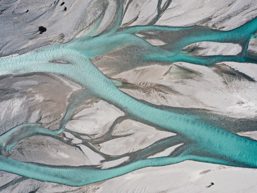 river, aerial view, branched, relief, deserted
