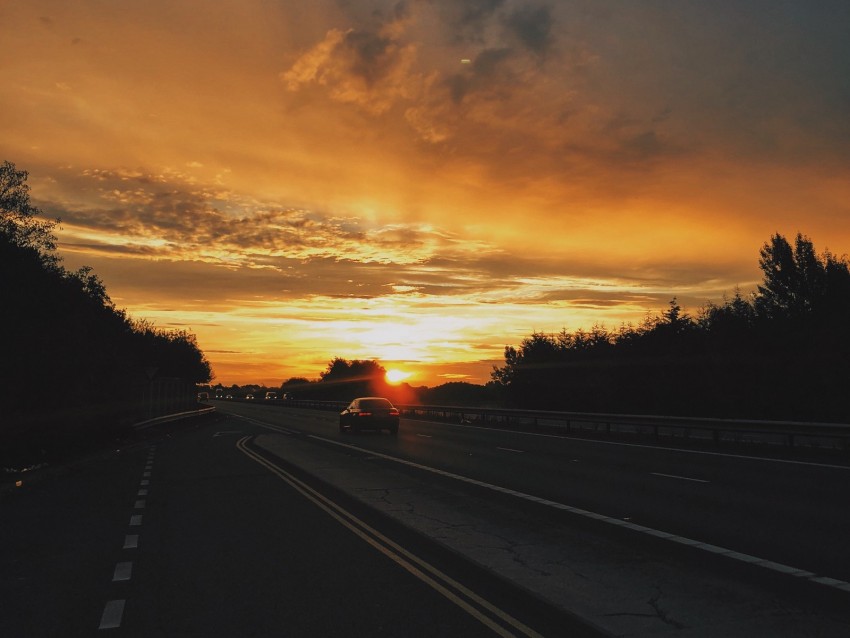 road, car, sunset, movement