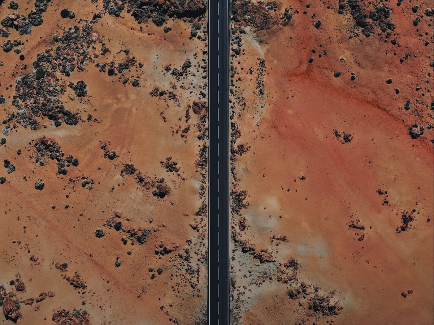 road, desert, aerial view, sand, stones