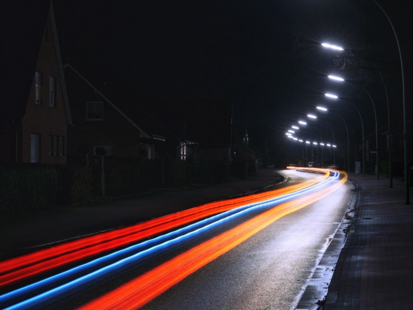 road, lights, long exposure, movement, turn
