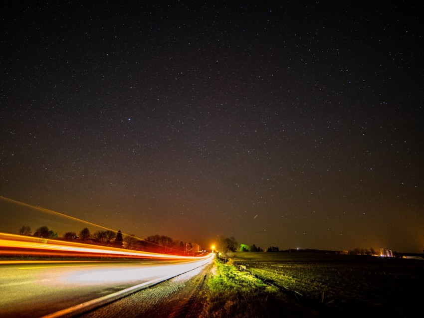 Road Long Exposure Starry Sky Stars Night Png - Free PNG Images
