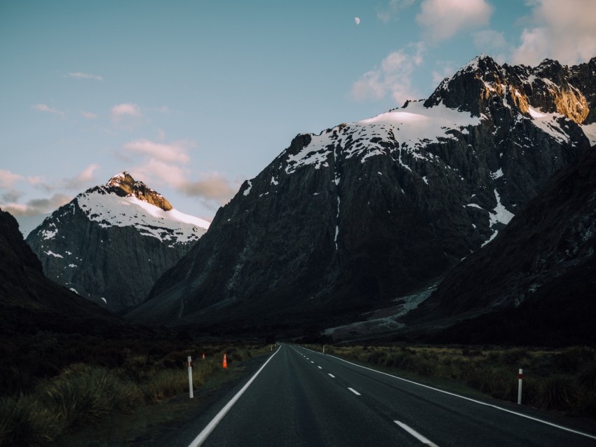 road, mountains, evening, asphalt, marking