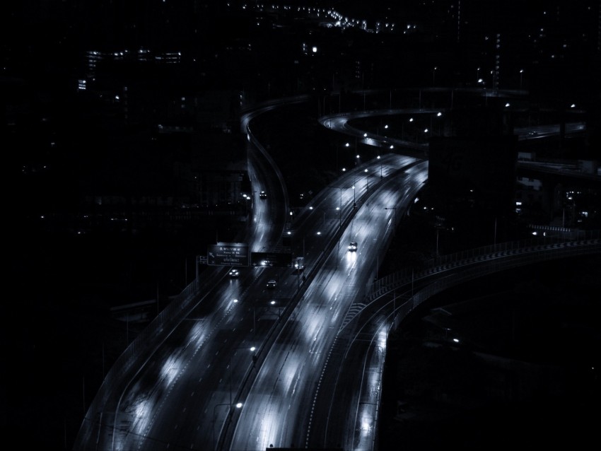 road, night city, movement, gray, night
