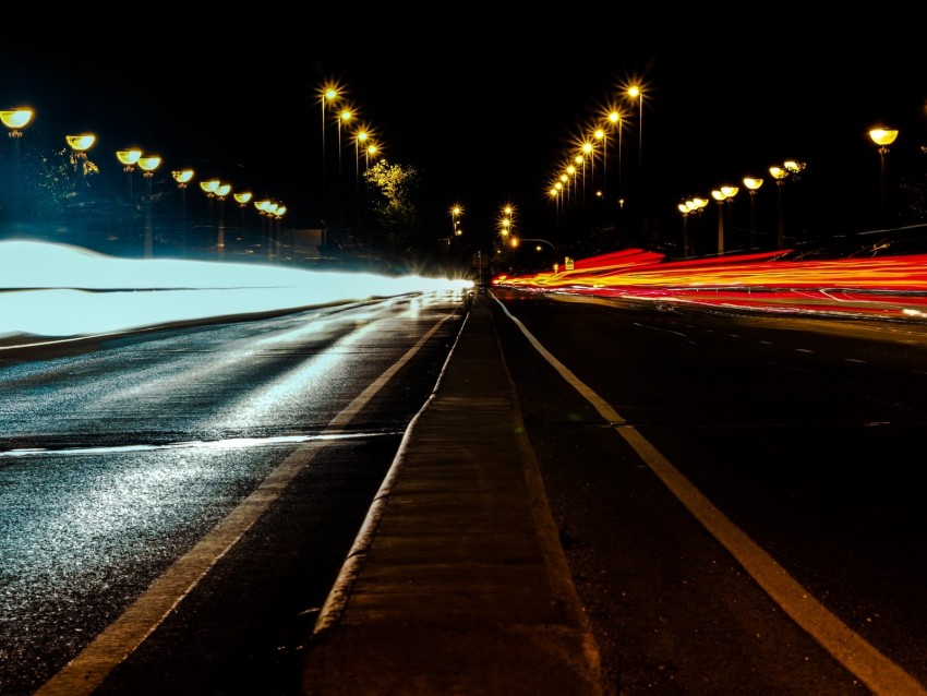 road, night, lighting, long exposure