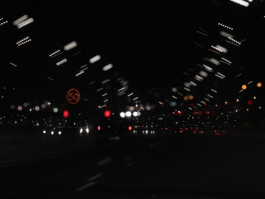 road, night, movement, lights, glare, blur