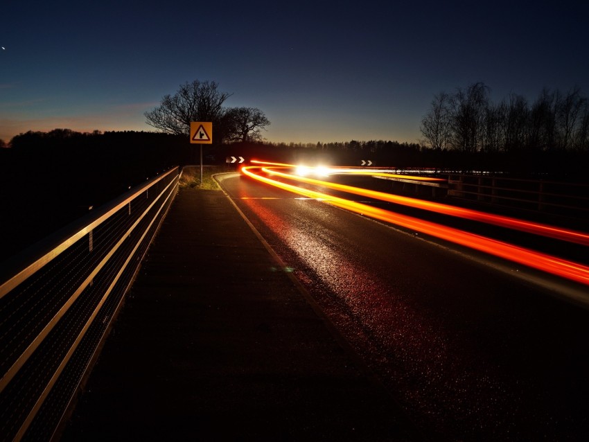 road, turn, long exposure, night, glow