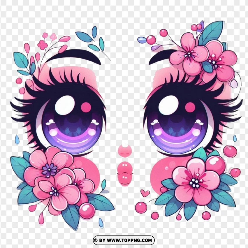 Roblox Avatar Face With Big Purple Eyes With Flowers PNG Transparent Background