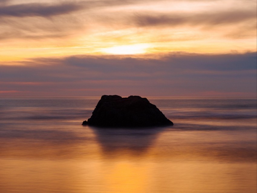 rock, sunset, ocean, horizon