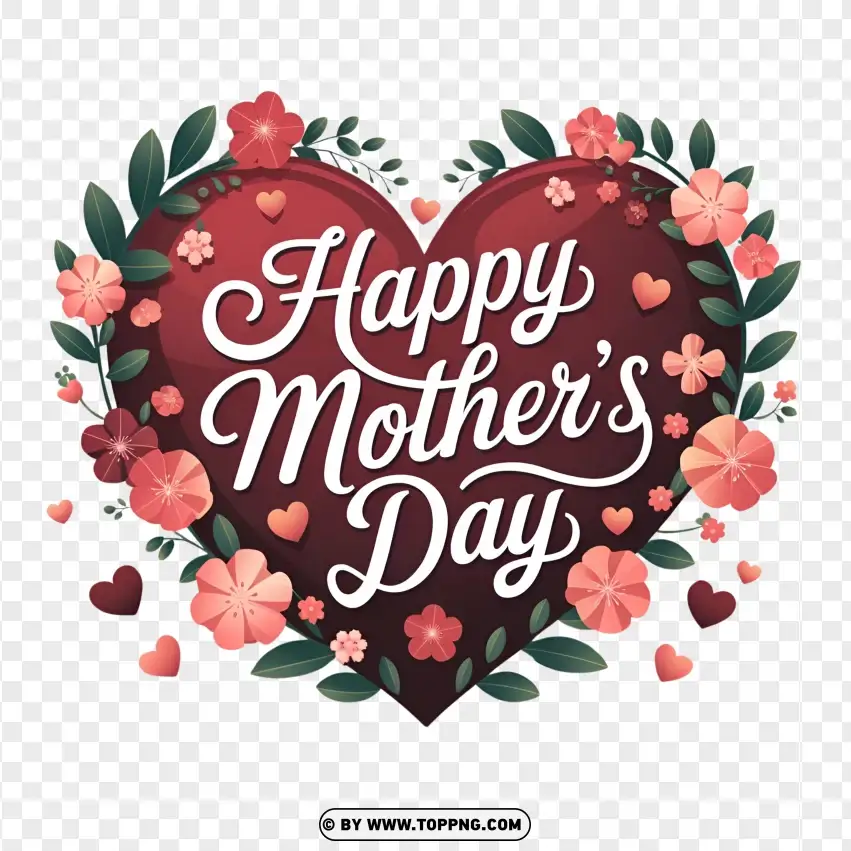 Happy Mothers Day With Floral Heart PNG Transparent Background