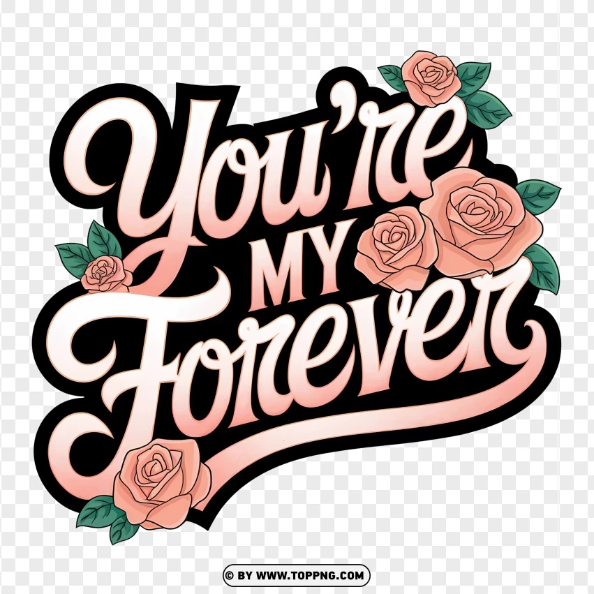 Romantic Floral Youre My Forever Valentines Day Design With Roses PNG Transparent Background