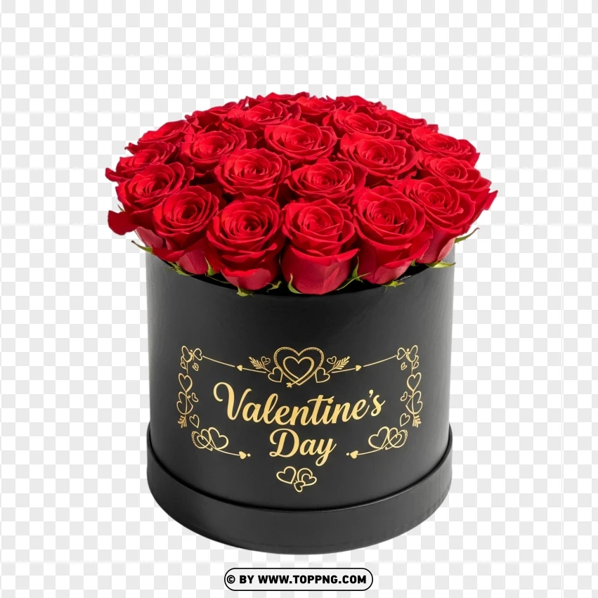Romantic Red Roses In Black Box With Gold Text PNG Transparent Background
