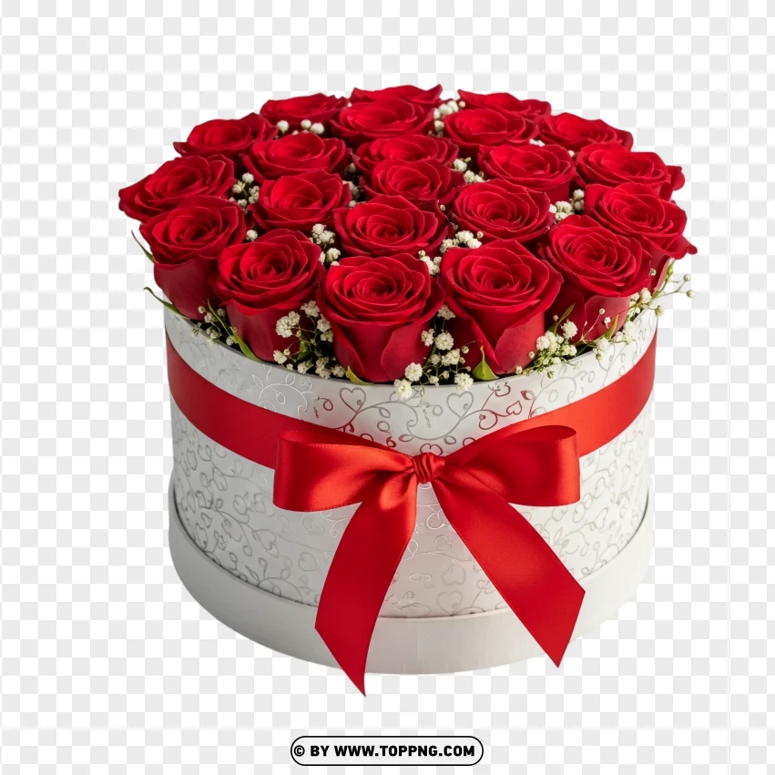 Romantic Red Roses In White Gift Box PNG Transparent Background