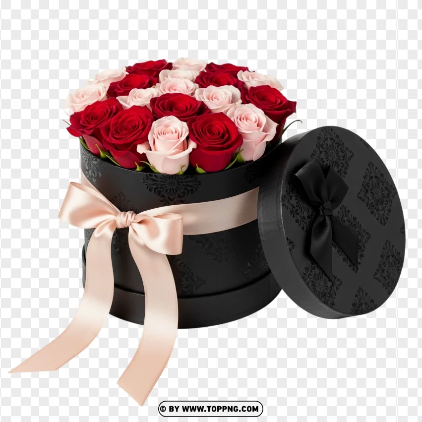 Romantic Roses In Black Round Box PNG Transparent Background