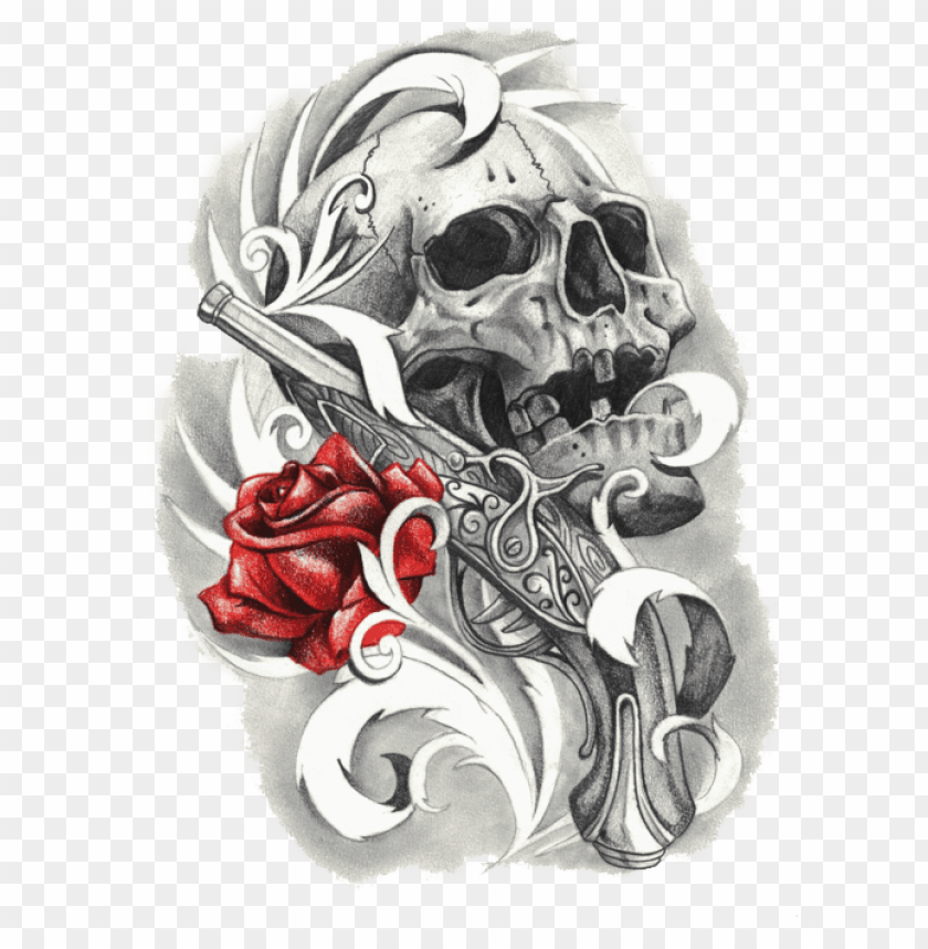 Traditional Roses And Skull Tattoo Design