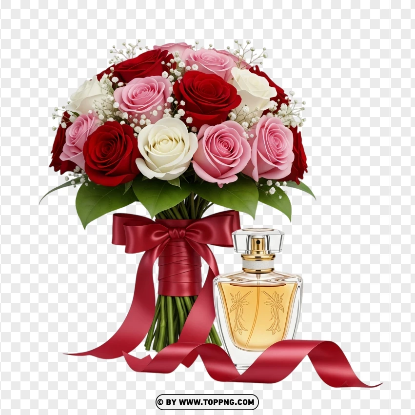 Rose Bouquet With Perfume Romantic Combo PNG Transparent Background