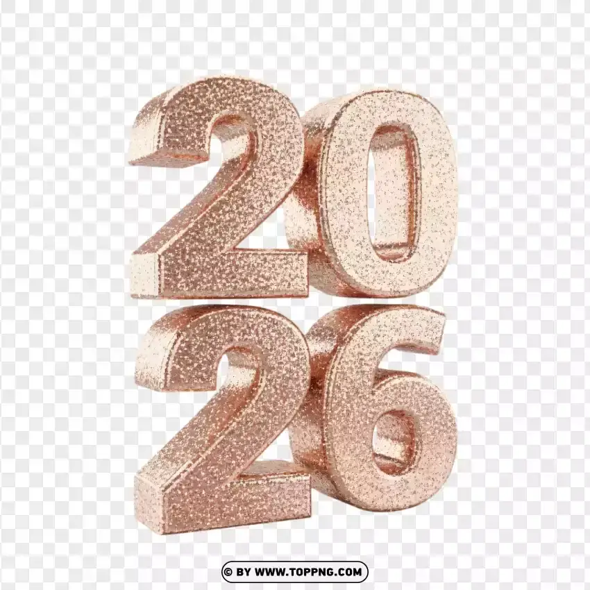 Rose Gold 2026 Numbers With Glitter Texture PNG Transparent Background