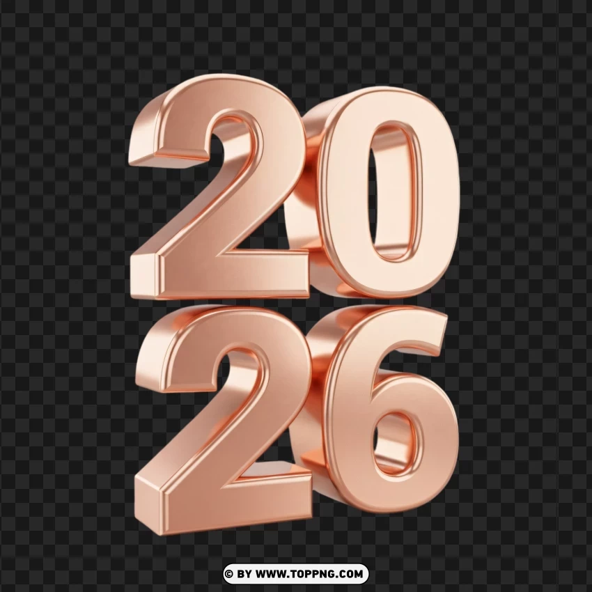 Rose Gold 2026 Premium 3d Typography PNG Transparent Background