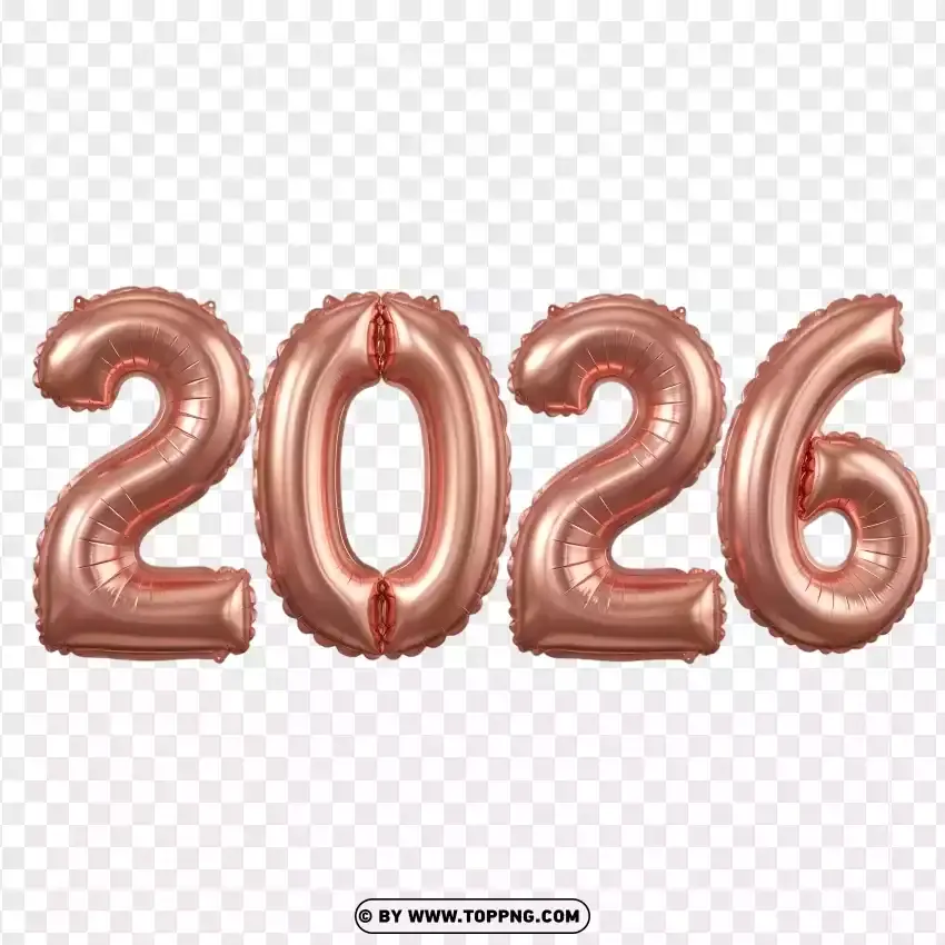 Rose Gold Balloon 2026 Typography PNG Transparent Background