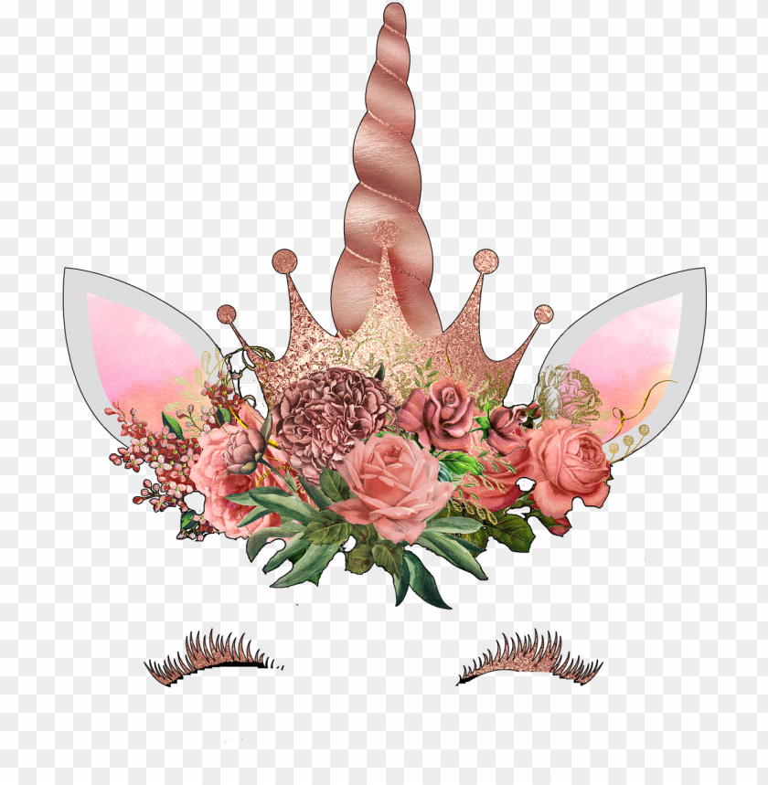 Rose Gold Ready To Press Transfer Unicorn Face Png Image With