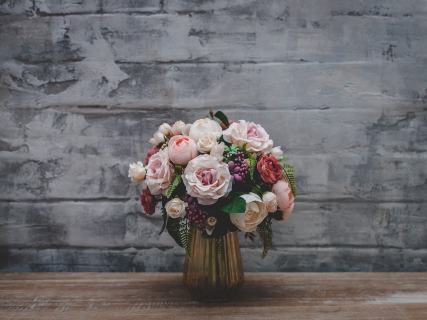 roses, bouquet, flowers, vase