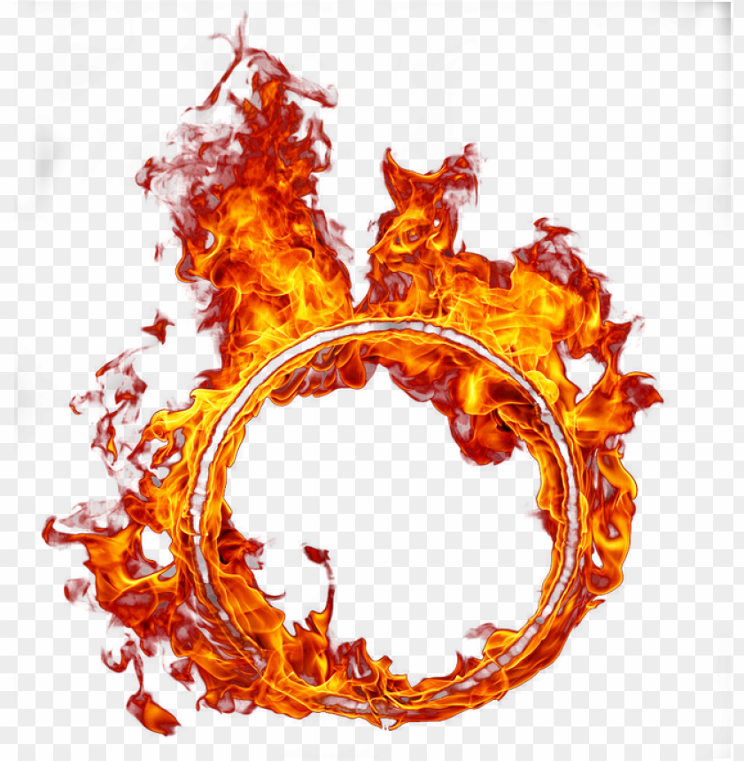 Round Circle Surrounded Fire Flame Outline Frame PNG Image With Transparent Background