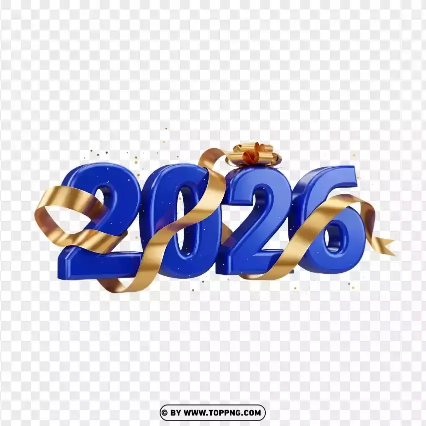 Royal Blue 3d 2026 Wrapped In Gold Ribbon Celebration PNG Transparent Background